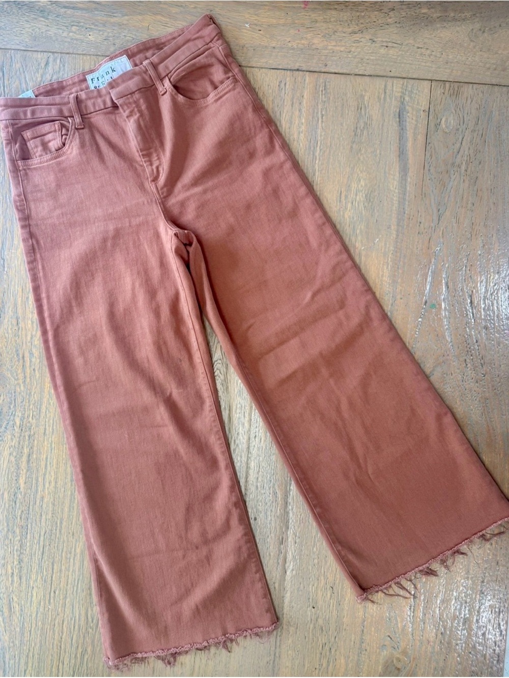 Frank & Eileen Size 29 Cropped Wide Leg Jeans Terra Cotta Raw Hem Frayed Ankle
